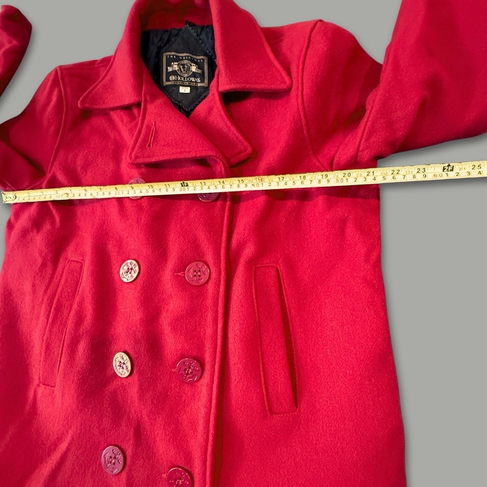 Vintage Holloway Red Wool Pea Coat Ladies Large Made in USA Quilted Lining - Picture 12 of 16